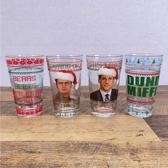 THE OFFICE Christmas 16 Oz Glasses Set of 4 - Picture 1 of 4